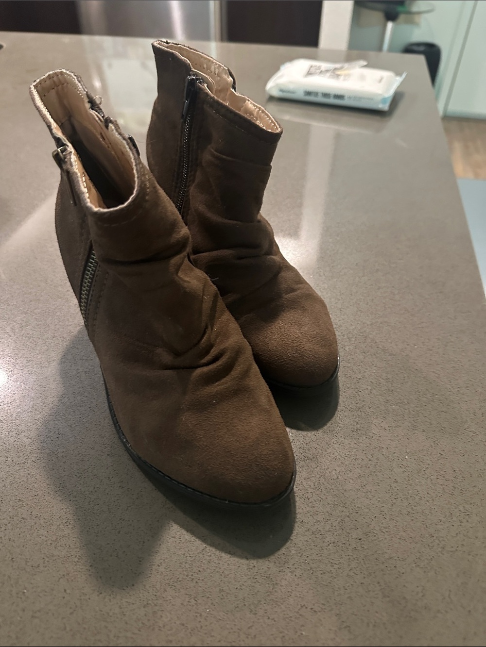 Marshalls Brown Suede Ankle Booties with Side Zipper